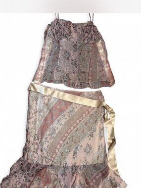 Floral Maxi Skirt in Dusty Pink with Satin Tie 100% silk
